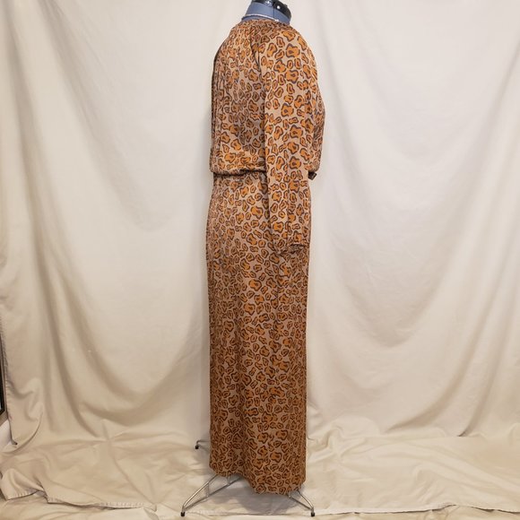 Tucker Leopard Print Silk Maxi Peasant Shift Dress - Picture 5 of 14